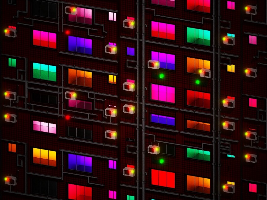 building, facade, windows, colorful, light