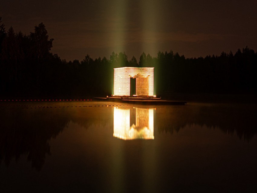 building, glow, night, dark, reflection