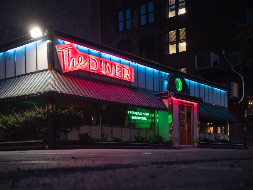 building, neon, sign, puddle, reflection