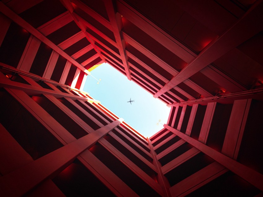 building, sky, plane, architecture, walls, red