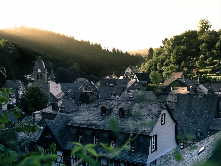 Buildings Architecture Aerial View Roofs Trees Background