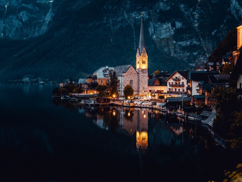 buildings, architecture, lake, evening, city