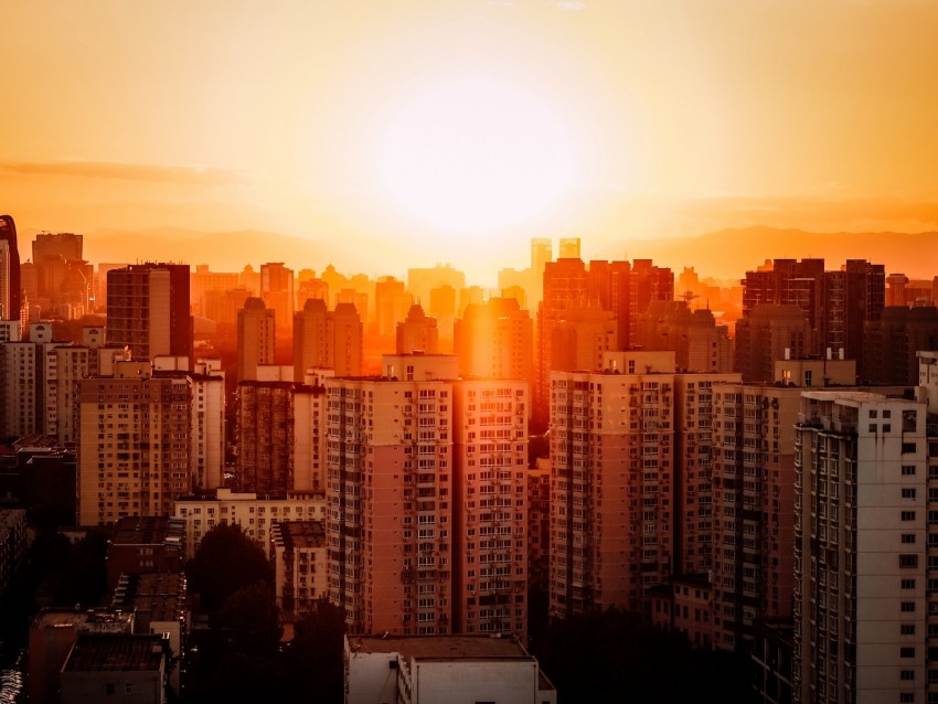 Buildings Sunset Aerial View Beijing China Background