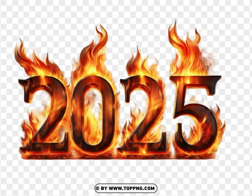 Burning 2025 Numbers In Fire PNG Transparent Background