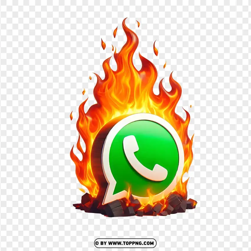 Burning Whatsapp Icon Signifying Communication Intensity PNG Transparent Background