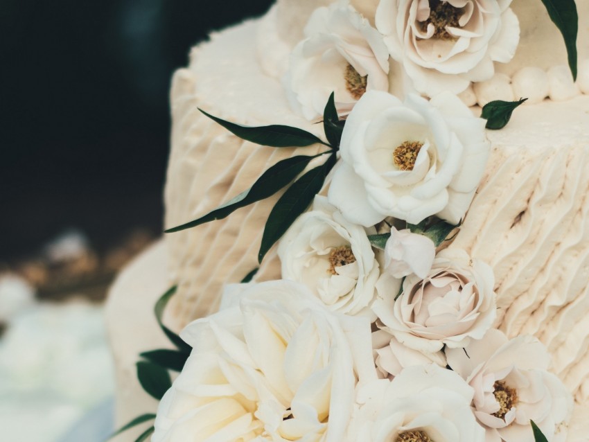 cake, flowers, white, roses, decoration