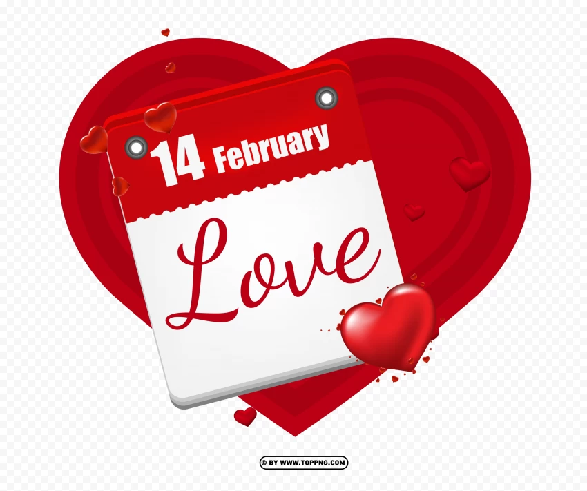 Calendar 14 February Happy Valentines Day With Heart PNG Transparent Background