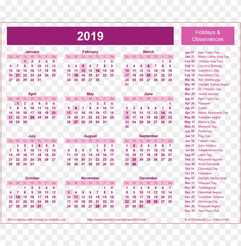 2019,2019 calendar,calendar,new year,holidays & events