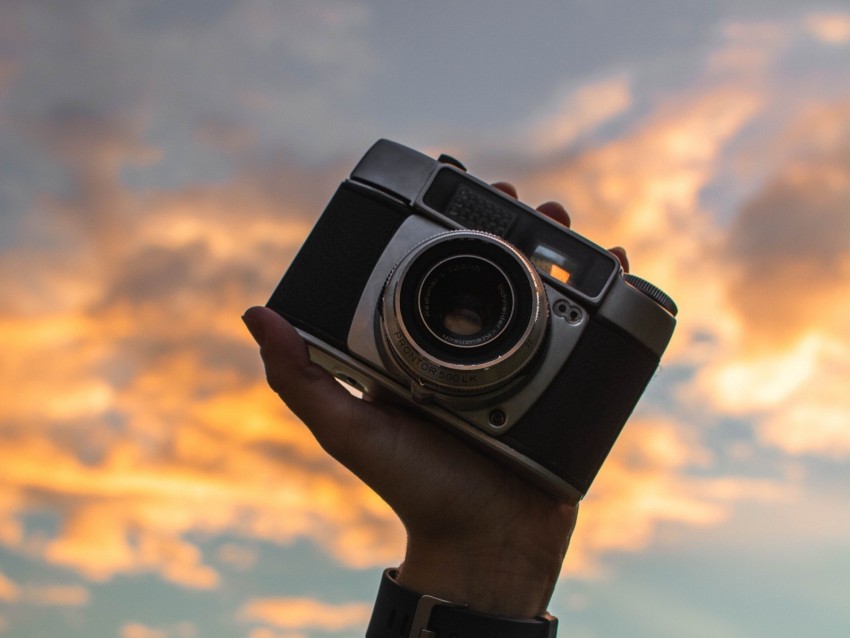 camera, hand, photographer, sky