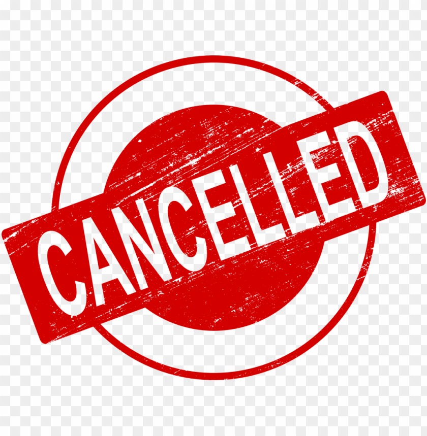 Red stamped graphic with the word 'CANCELLED' in bold letters PNG