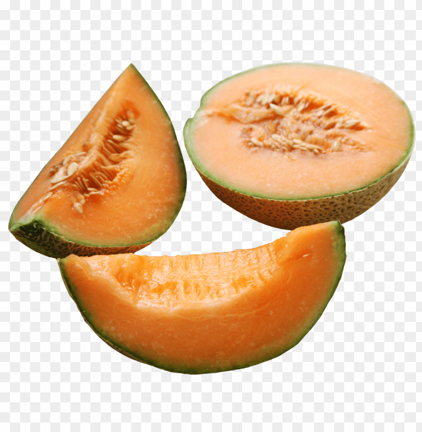 Slices of cantaloupe melon on a transparent background.