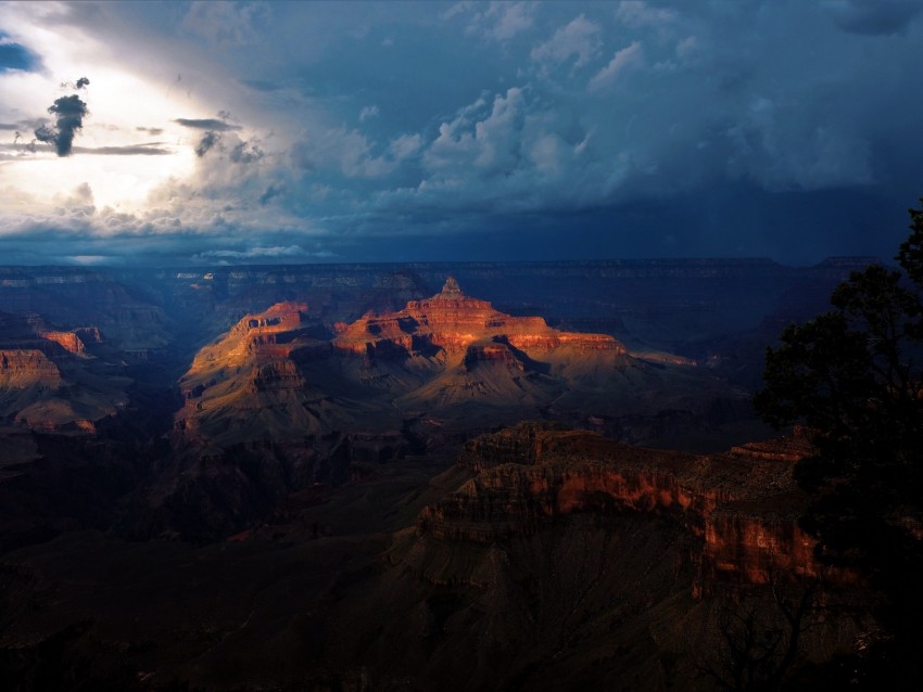 canyon, grand canyon, clouds, overcast, night