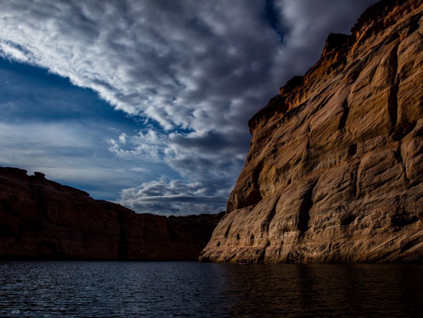 Canyon Lake Cliff Shore Stony Deep Background