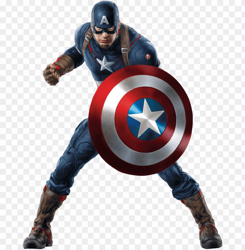 Captain America in action with his iconic shield on a transparent background.