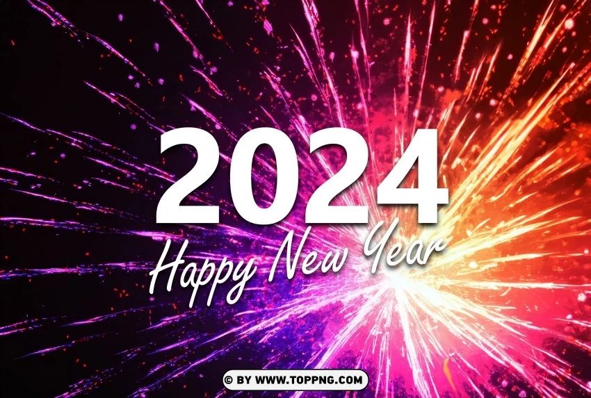 Capture The Moment Happy New Year 2024 With Stunning Fireworks PNG Transparent Background