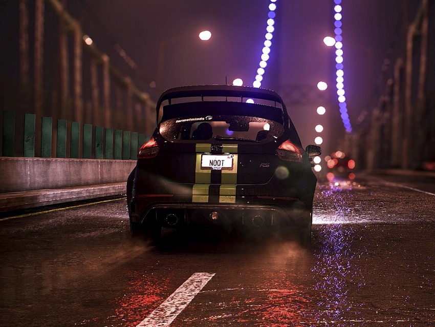 Car Bridge Night Art Rain Background