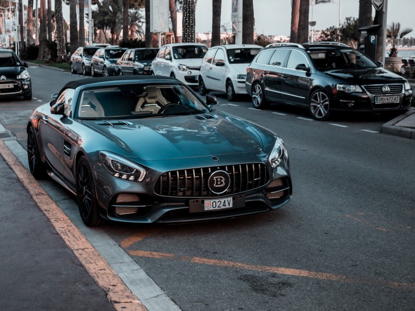 Car Convertible Sporty Dark Metallic Front View Background