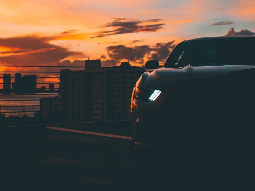 Car Dark City Headlight Light Front View Background