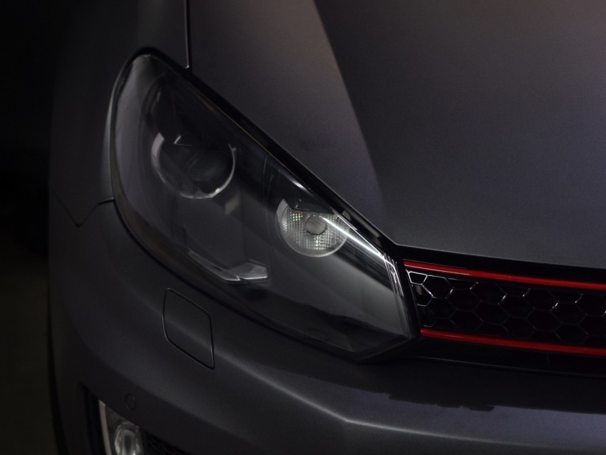 Car Gray Headlight Front View Closeup Background