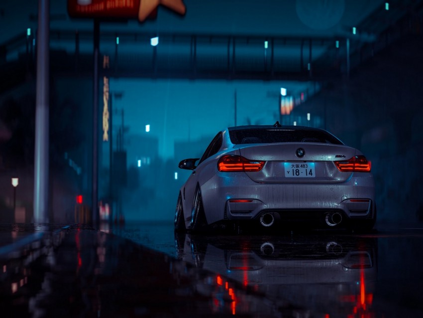 Car Gray Wet Night Rain Background