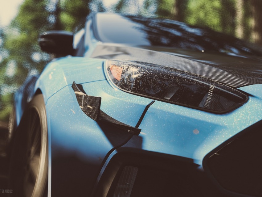 car, headlight, closeup, front view, blue