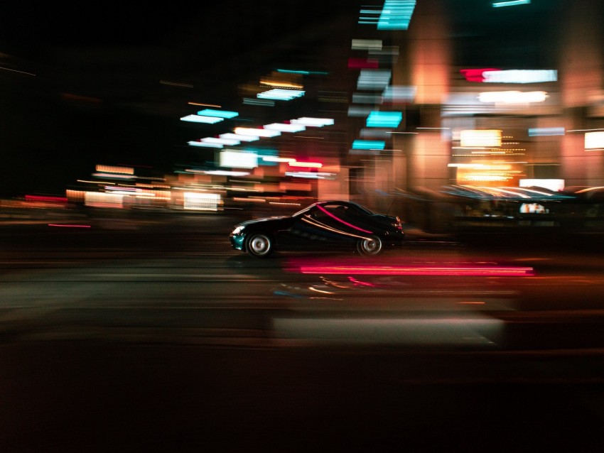 Car Movement Speed Motion Blur Lights Night Background