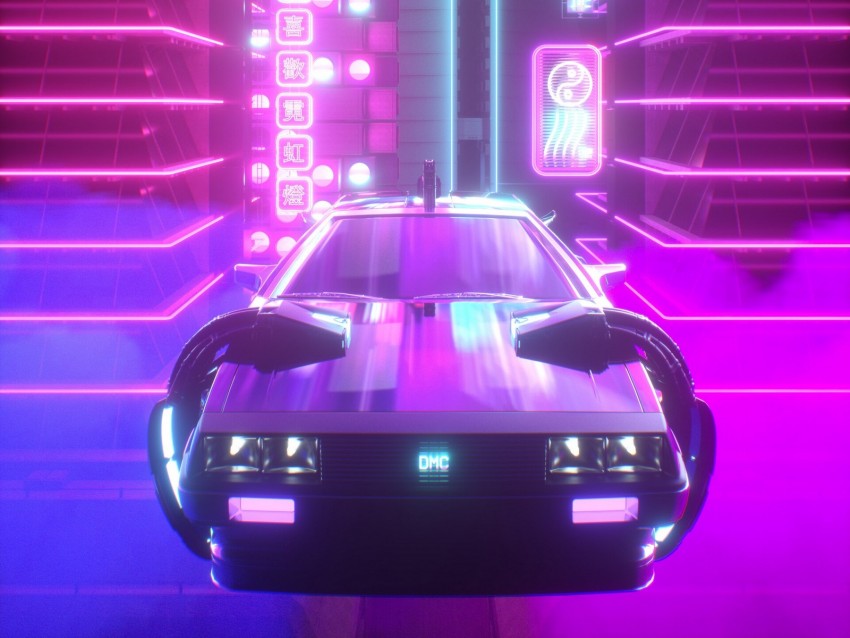 Car Neon Light Retrowave Art Background