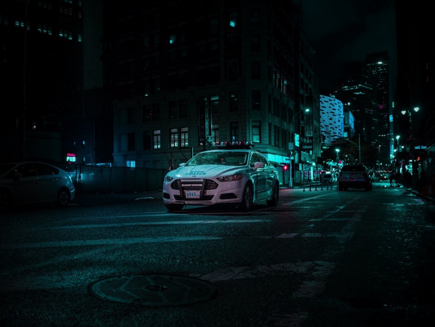 Car Police Night City Street Traffic Background