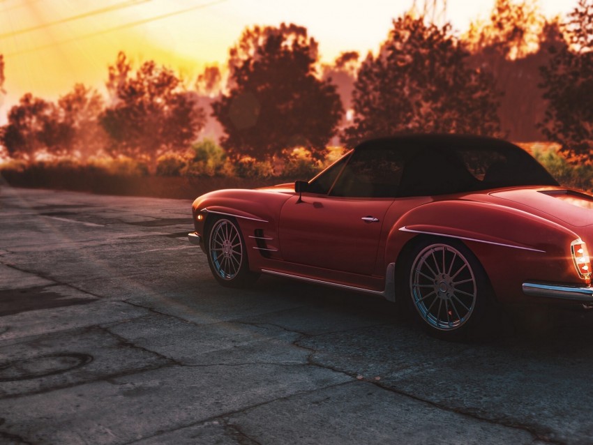 car, red, retro, side view