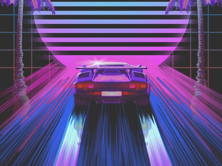 Car Retro Art 80s Neon Background