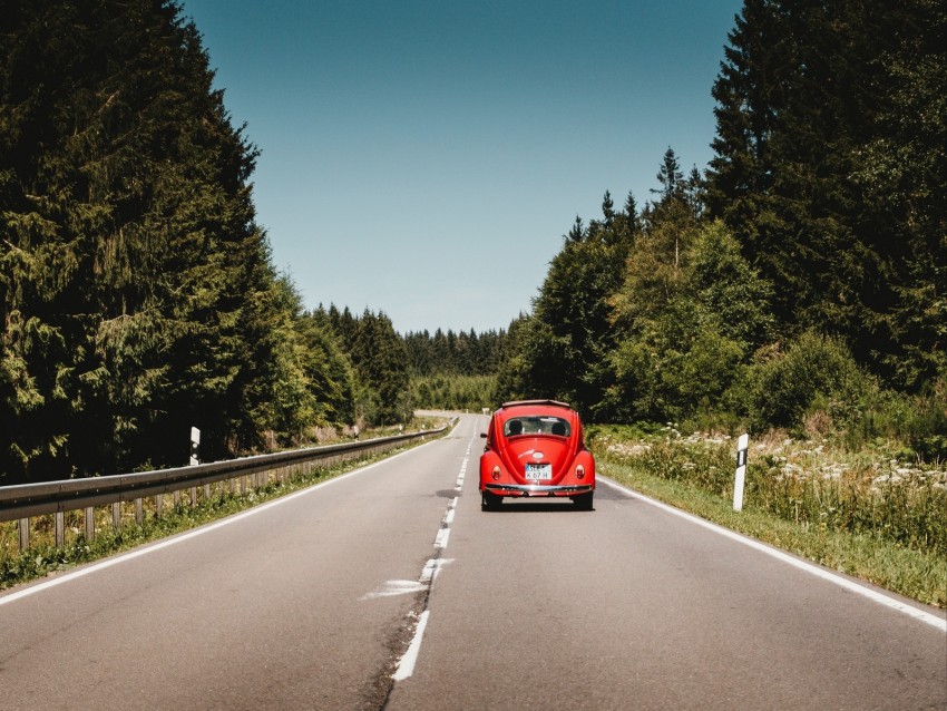 car, retro, red, old, road