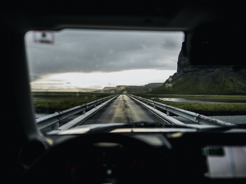 car, road, bridge, mountains, view