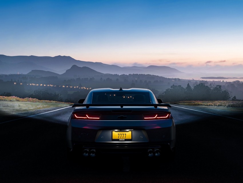 car, road, twilight, light, landscape