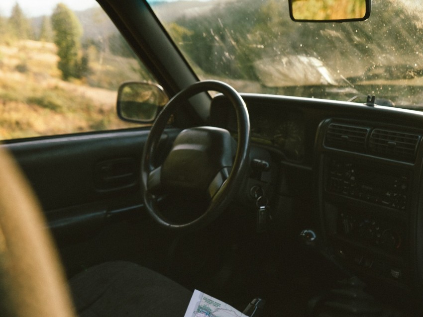 car, salon, steering wheel, map, travel