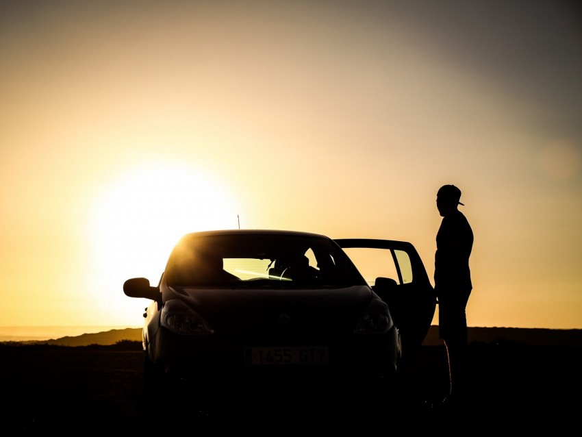 car, silhouette, dark, twilight, door, open