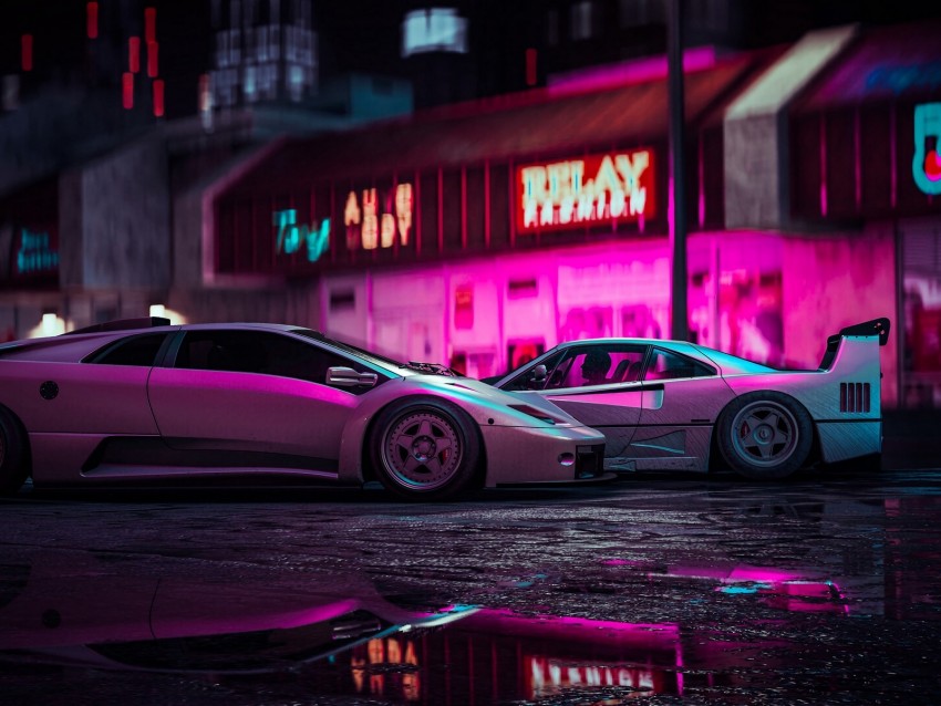 car, sports car, neon, backlight, street