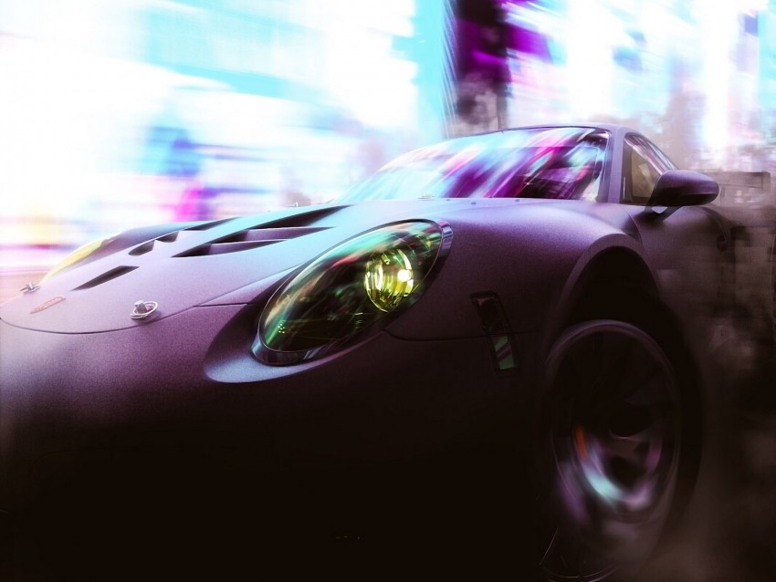 car, sportscar, speed, smoke, neon, lights