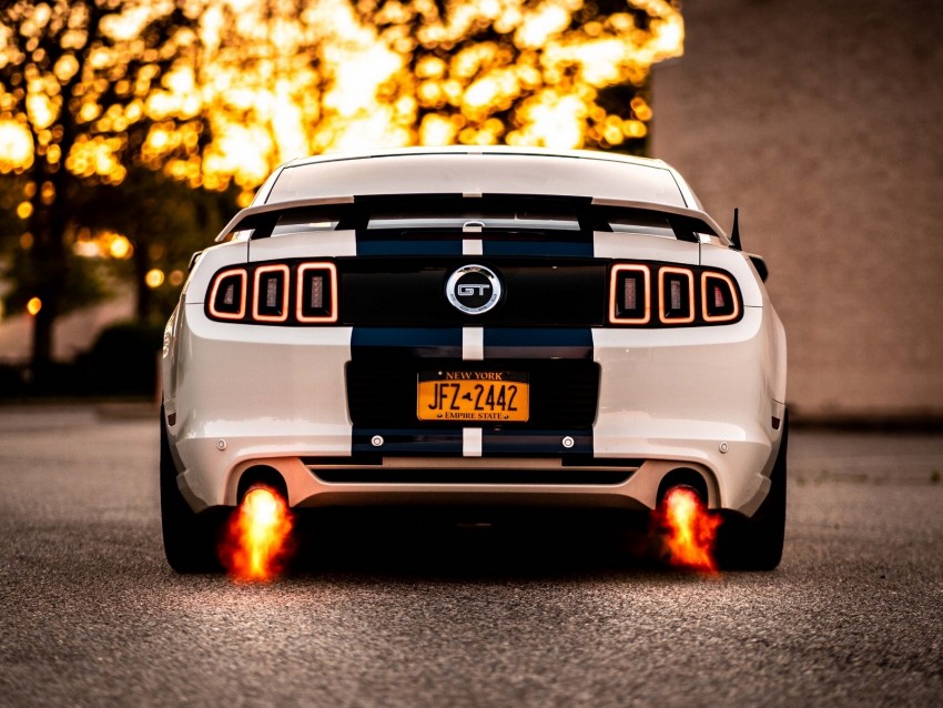 Car Sportscar White Rear View Fire Power Background