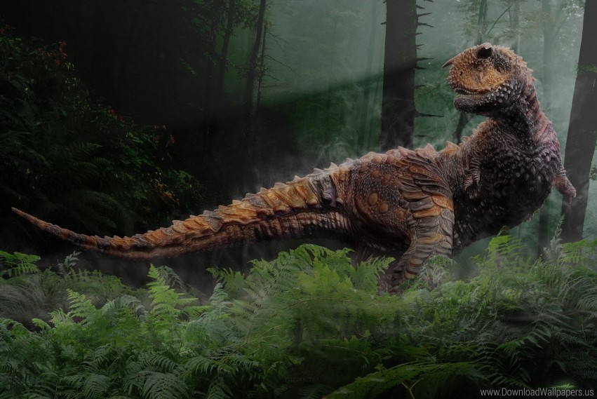 dinosaur, prehistoric creature, ferns, forest scenery, wildlife, nature, reptiles