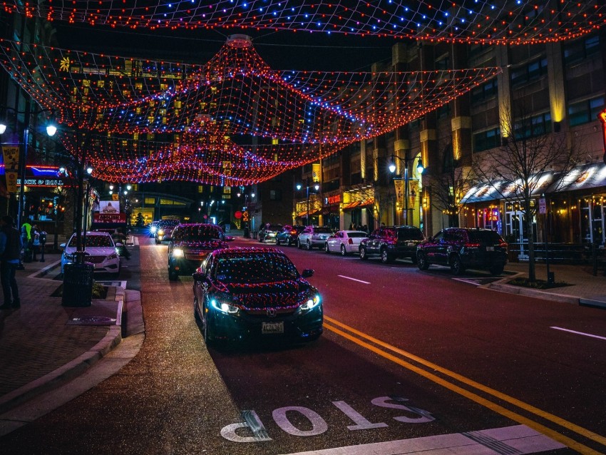 Cars Night City Illumination Street Background