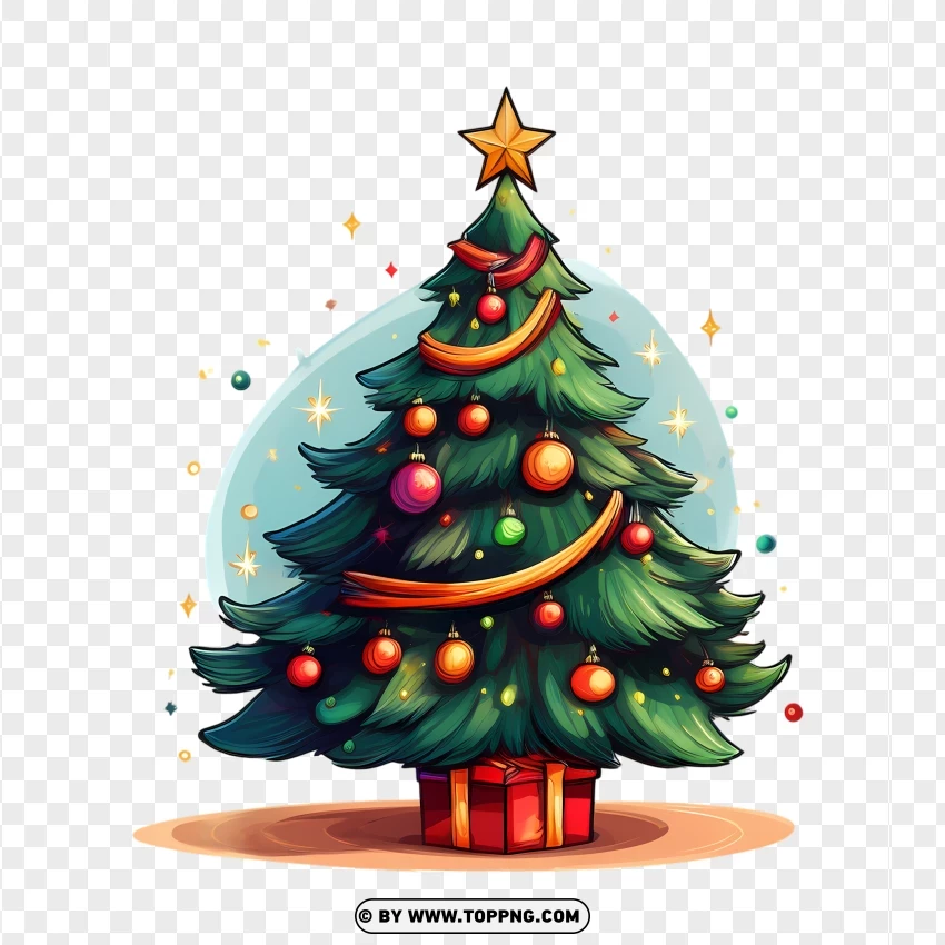 Cartoon Christmas Tree With Red Decorations Clipart PNG Transparent Background