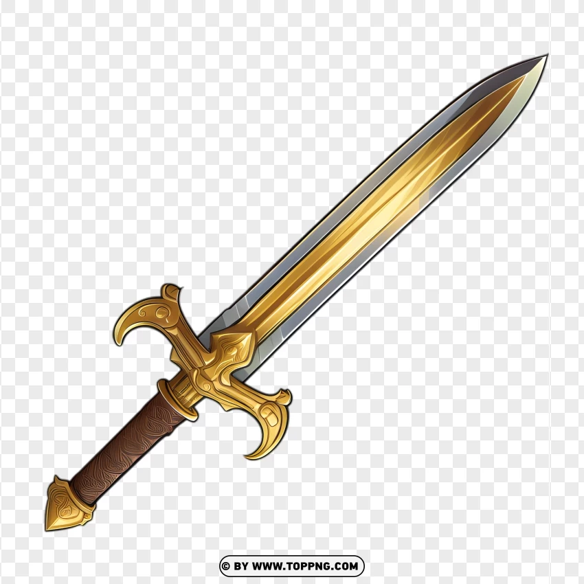 Fantasy Themed Cartoon Sword With Bronze Finish PNG Transparent Background