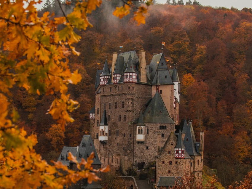 castle, autumn, architecture, germany, branches, leaves