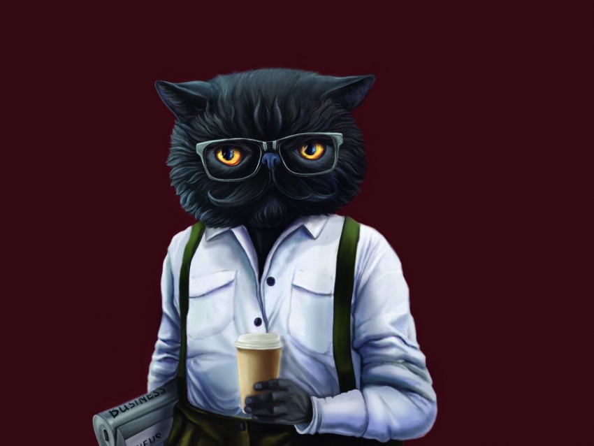 Cat Hipster Art Style Funny Background