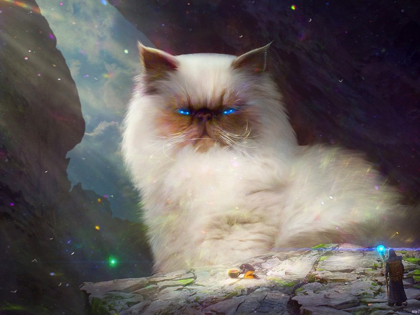 cat, king, view, fantasy, art, majestic