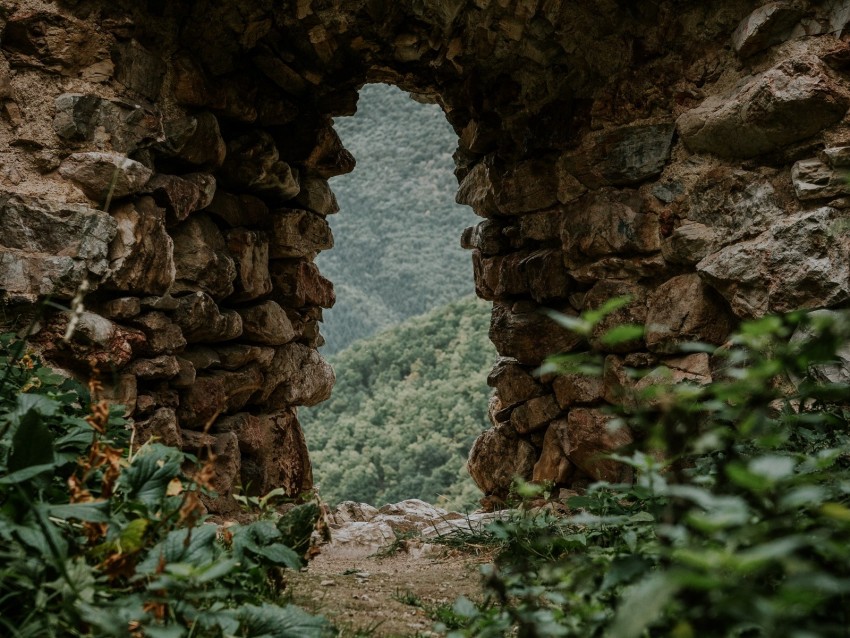 cave, arch, stones, grass