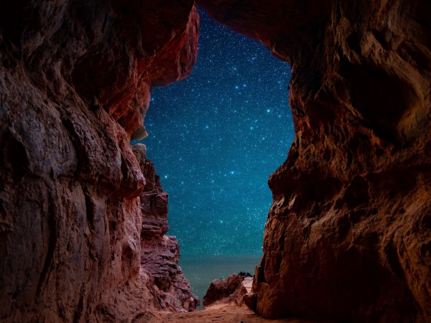 Cave Starry Sky Stars Rocks Desert Background