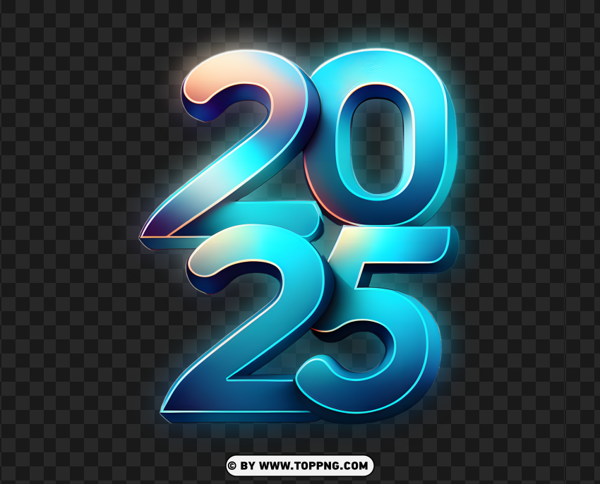 Aqua Blue 2025 with Gradient Metallic Outline Png