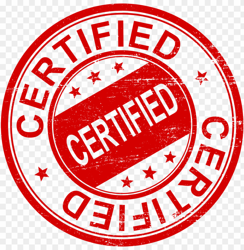 Red certified stamp with stars and bold text stating 'CERTIFIED' PNG