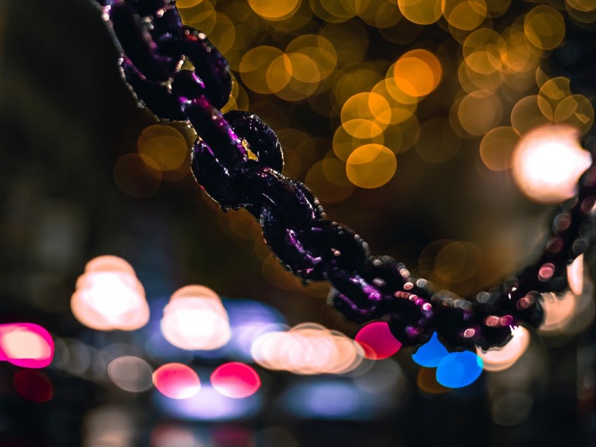 chain, glare, bokeh, light, moisture